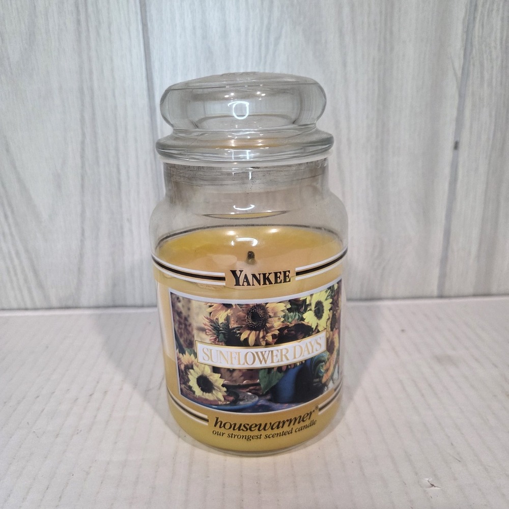 Retired Yankee Candle " SUNFLOWER DAYS" 22 oz Large Jar Black Band Candle